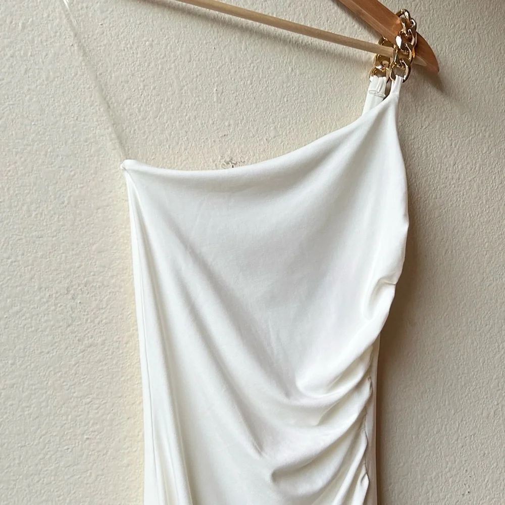 NWT Nookie Alyssa Chain One Shoulder Midi Dress Ivory White Sz S